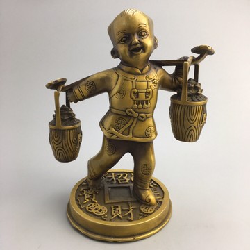 開光純銅運財童子擺件 銅善財童子 挑財童子 送子童子 招財財興旺