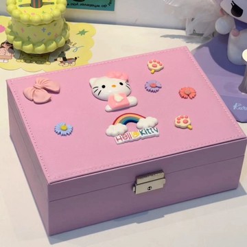 Kitty收納盒🎀 少女心卡通粉色公主KT首飾盒發飾可愛雙層收納盒宿舍套裝 髮飾收納 桌面收納 可愛收納盒