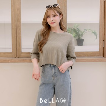 【秋冬新品】BeLLA 線條壓紋七分袖上衣 綠色