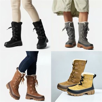 冰熊2024冬季新款女士保暖wf防水防滑皮面時尚戶外加絨厚底雪地靴