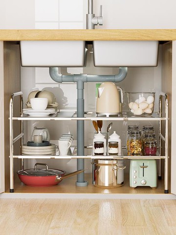 廚房下水槽置物架可伸縮櫥柜分層多功能下水道柜子收納架落地多層【摩可美家】