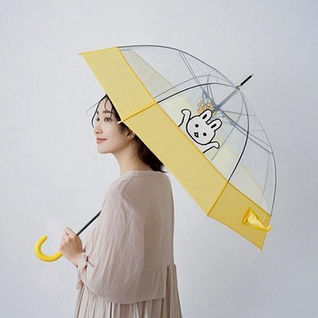 塗鴉童趣風8骨晴雨兩用長柄傘-多色可選 黃