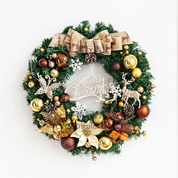 聖誕花環門掛50/60CM聖誕裝飾品聖誕樹藤條掛飾場景布置門飾【步行者戶外生活館】