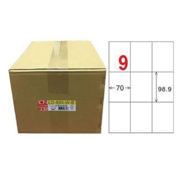 【龍德】LONGDER 三用電腦標籤 A4 9格 70*98.9mm 白色 1000張/箱 LD-896-W-B(適用雷射、噴墨、影印)