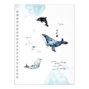 鯨魚 精裝窄版20孔夾 白色 可愛鯨魚圖案  1個