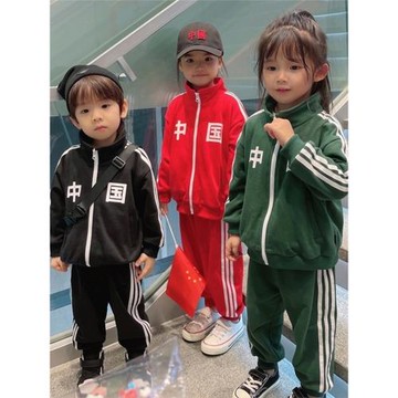 親子裝一家三口中國運動服吳京同款國慶節幼兒園活動兒童衛衣套裝