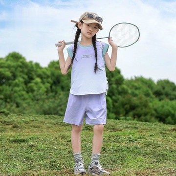 免運【臺灣出貨】女童套裝 兒童速幹運動套裝中大童漸變背心短褲兩件套 兒童衣服 大童套裝 兒童套裝 童裝套裝  女孩套裝