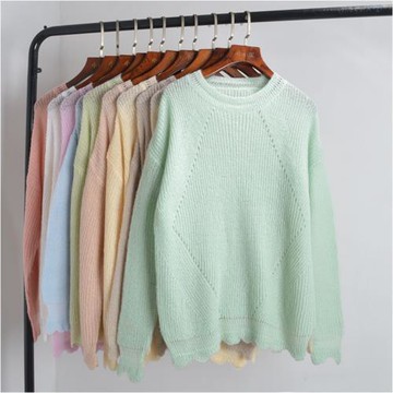 A-1優質柔軟輕薄馬海毛寬松長袖鏤空秋季新款針織衫 女慵懶風上衣