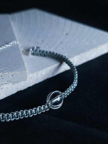 白水晶 銀鏈 雙層設計 編織手繩