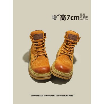 內增高真皮馬丁靴女2025春季季新款英倫風靴子厚底短靴復古大黃靴