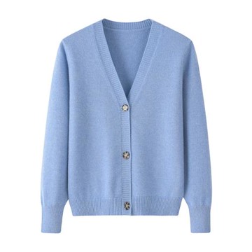 內蒙古產100純山羊絨衫女士開衫V領長袖針織外穿毛衣休閑外套