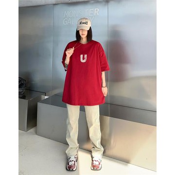 情侶裝t恤夏季薄款寬松男士五分袖上衣美式vintage潮牌小領口短袖