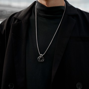 【衣衫倉庫】雙戒指 項鍊 戒指 嘻哈項鍊 項鍊男 鈦鋼項鍊 男生項鍊 銀項鍊  鈦鋼 項鏈