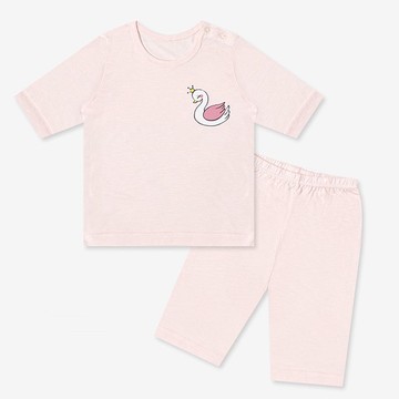 韓國 Mellisse - 韓製莫代爾親膚7分袖家居服-天鵝-淡粉