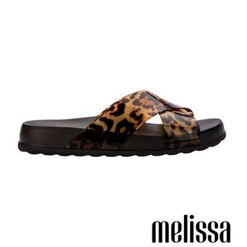 Melissa-動物紋交叉寬帶平底拖鞋-豹紋