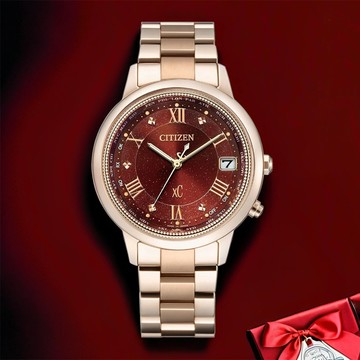 CITIZEN 星辰 XC 廣告款 酒紅 光動能鈦電波女錶(CB1138-62W)