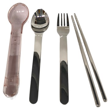 城市漫遊 不鏽鋼餐具組 304不鏽鋼材質 粉色  叉子 + 湯匙 + 筷子 + 盒子  1組