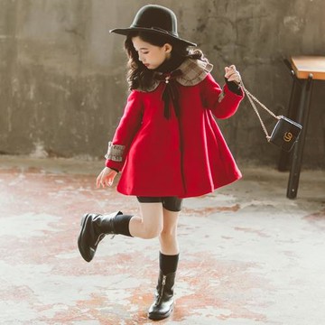 VTVK女童毛呢外套2025新款秋冬洋氣小女孩中長款大衣紅色呢子上衣