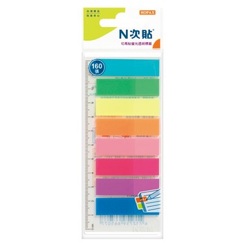 【N次貼】66507 透明螢光可再貼標籤 45x12mm 8色 160張/8條/袋