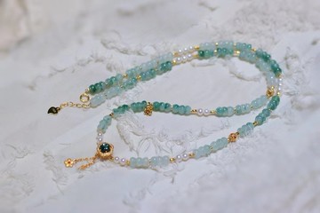 天然A貨翡翠冰底飄花小算盤珠項鏈毛衣鏈 小眾高級秋冬鎖骨毛衣鏈