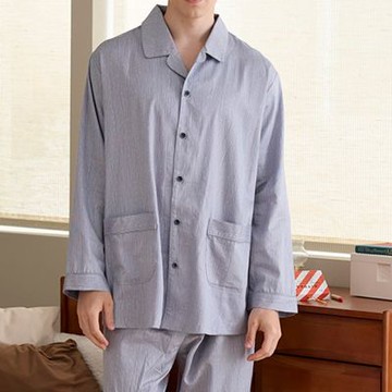 華歌爾睡衣-男士系列 M-L印花國民領全開襟褲裝LWZ70753V6(月光紫)