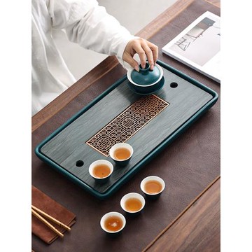 陶瓷儲水茶盤排水式木紋石茶臺烏金石現代簡約小型儲水干泡臺托盤