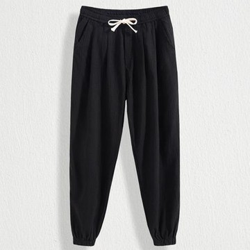 褲子男款夏季薄款亞麻褲男士休閑褲棉麻男褲潮牌寬松束腳褲夏褲男