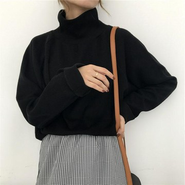 L-4XL 大尺碼長袖T恤 顯瘦打底衫女秋冬長袖高領t恤內搭寬松刷毛上衣