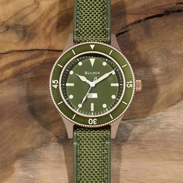 Bulova 寶路華 150週年限定 Mil-Ships 青銅潛水機械錶 - 軍綠(98A324)