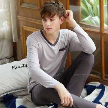 睡衣男士長袖莫代爾棉綢薄款春秋季夏天中年加大碼冬季套裝家居服