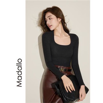 莫代爾打底衫女2024新款冬黑色內搭修身長袖絨德氣質針織衫春秋