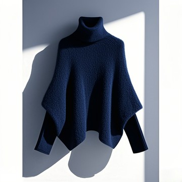 愛依依 秋冬上衣 高領毛衣 針織衫 S-3XL秋冬慵懶氛圍感顯瘦遮肉假兩件斗篷毛衣-8638.