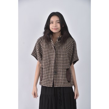 (S) weishan chang質感羊毛格紋五分袖棕色外套二手衣