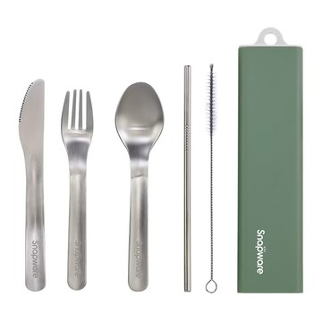 Corelle Brands 康寧餐具 Snapware 餐具5件組  綠色  收納盒 + 餐刀 + 餐叉 + 湯匙 + 吸管 + 吸管刷  1組