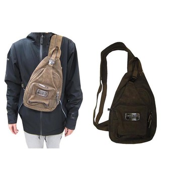 ~雪黛屋~SANDIA-POLO 單後胸背包小容量防水帆布+皮革材質主袋+外袋共三層