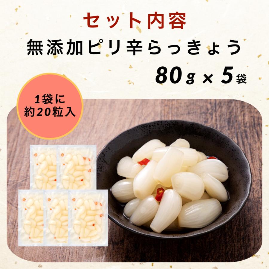 ピリ辛 らっきょう 国産 無添加 80g×5袋 らっきょう漬け 福井 三里浜 小粒 無選別 無化調 はちみつ 入り らっきょ 漬物 