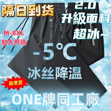 【隔日達🔥新北現貨🔥M-8XL】ONE同廠冰絲褲 冰絲涼涼褲 拉鏈冰絲褲 大尺碼長褲 速干褲 戶外休閑褲 降溫褲 涼感褲