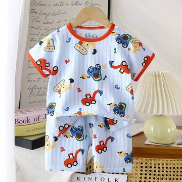 WarmNest - 純棉網眼透氣短袖短褲家居服套裝-數字挖土機