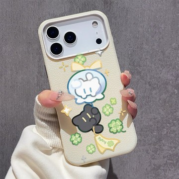 風鈴小貓 iPhone17手機殼 蘋果16plus大孔皮紋 15pro軟殼 14 13 12 11 日常防撞防摔手機殼