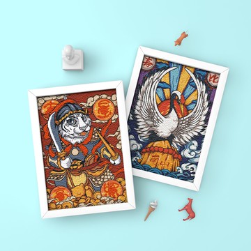 時匠 國潮系列紙漿畫DIY數字填色畫 新中式墻面掛畫 裝飾畫