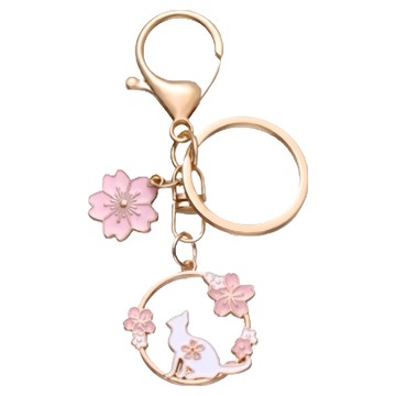 Petite rosee 奢華金屬包包鑰匙圈配件掛吊飾 金屬材質 50g  櫻花貓咪 粉紅色  1個