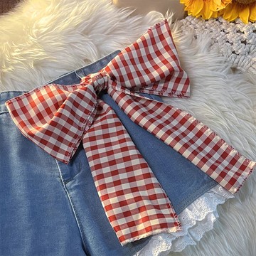 設計感牛仔短褲女夏高腰時尚蕾絲花邊純欲小個子寬松闊腿熱褲藍色