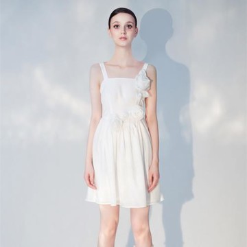 【清貨折L】Susan Lazar 春夏立體花朵奶油霧紗收褶吊帶裙連衣裙