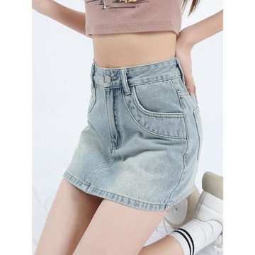美式復古淺色牛仔半身裙女夏季高腰顯瘦性感辣妹短裙a字包臀裙褲
