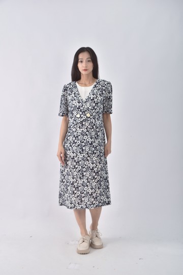 (M) 花紋藍色洋裝