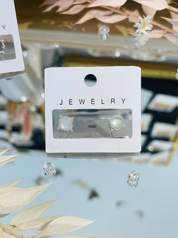 十字天然藍月光石7mmx7mm簡約式耳針