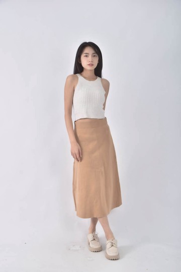 (M) uniqlo質感棉質純棉杏色長裙