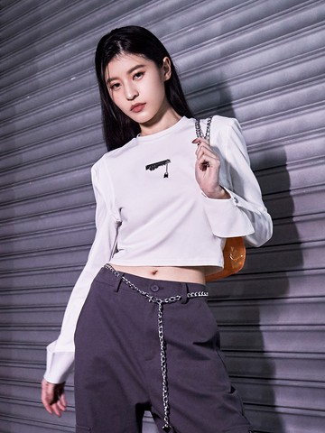 拼接反折袖口長袖上衣