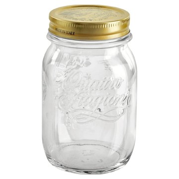 Bormioli Rocco 方形圓角玻璃收納罐 透明色 + 金色  500ml  1個