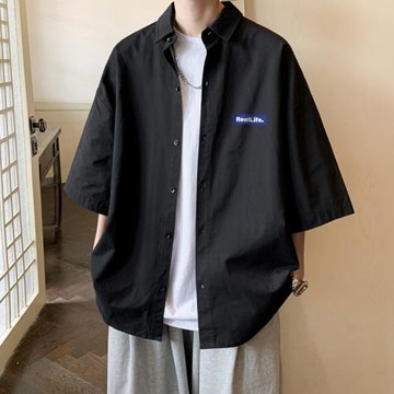 夏季薄款冰絲休閑短袖襯衫男士港風日系大碼半袖襯衣外套潮牌男生